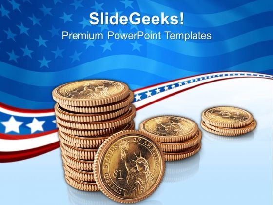 Stack Of Coins With American Flag PowerPoint Templates Ppt Backgrounds For Slides 0213