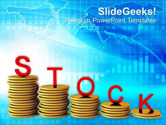 Stack Of Coins With The Word Stock PowerPoint Templates Ppt Backgrounds For Slides 0213