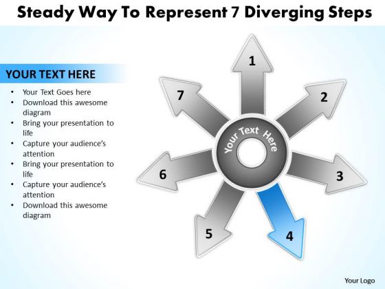 Steady Way To Represent 7 Diverging Steps Arrow Cycle Network PowerPoint Slides