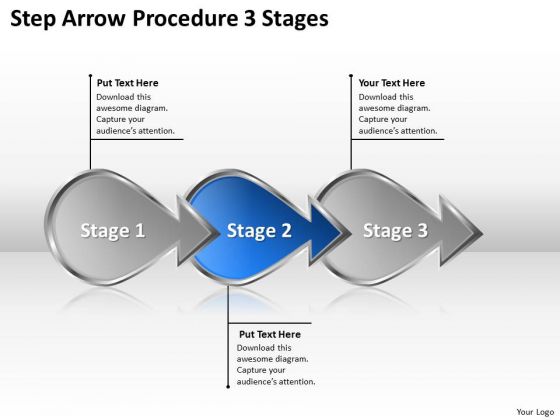 Step Arrow Procedure 3 Stages Business Plan Writers PowerPoint Templates