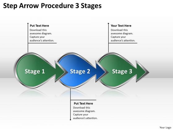 Step Arrow Procedure 3 Stages Po Process Flow Chart PowerPoint Slides