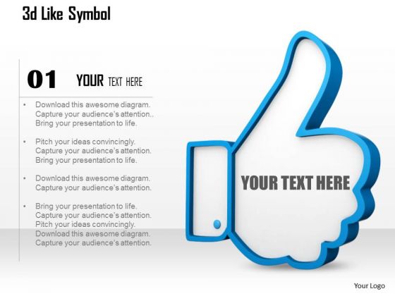 Stock Photo 3d Blue Like Symbol For Social Sites PowerPoint Slide
