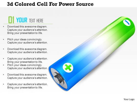 Stock Photo 3d Colored Cell For Power Source PowerPoint Slide
