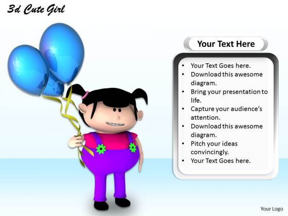 Stock Photo 3d Cute Girl With Balloons Happiness PowerPoint Slide