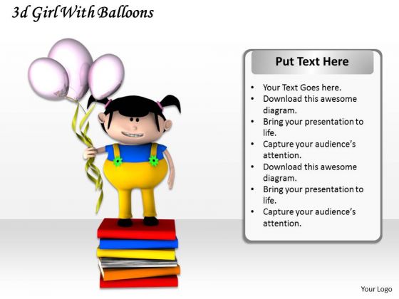 Stock Photo 3d Girl With Balloons And Books PowerPoint Slide