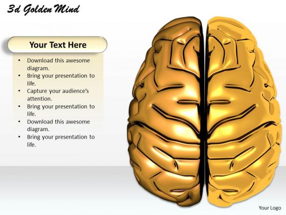 Stock Photo 3d Graphic Of Golden Mind Of Human PowerPoint Slide