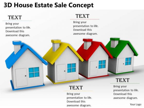 Stock Photo 3d House Home Red Blue Green Yellow Estate Sale Concept PowerPoint Slide