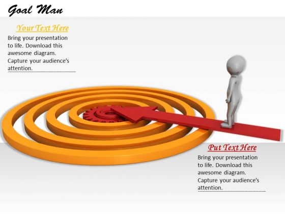 Stock Photo 3d Man Standing On Target Arrow PowerPoint Slide