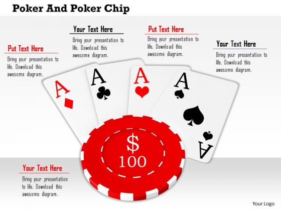 Stock Photo Aces On 100 Dollar Poker Chip PowerPoint Slide
