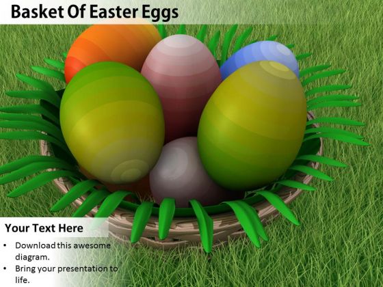 Stock Photo Basket Full With Easter Eggs PowerPoint Slide