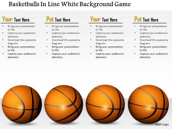 Stock Photo Basketballs In Line White Background Game PowerPoint Slide