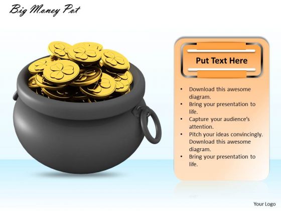 Stock Photo Big Money Pot With Gold Coins For Patrick Day PowerPoint Slide