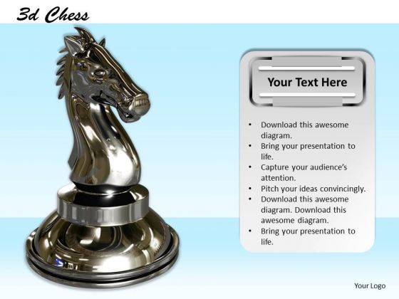 Stock Photo Black Glossy Chess Horse PowerPoint Slide