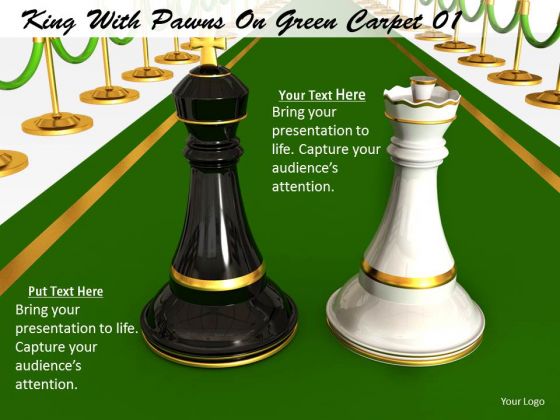 Stock Photo Black King With White Queen On Green Carpet PowerPoint Slide