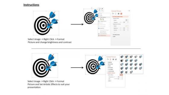 Stock Photo Blue Arrows Hitting On Target PowerPoint Slide