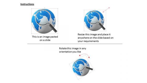 Stock Photo Blue Color Globe With Magnifying Glass PowerPoint Slide