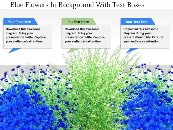 Stock Photo Blue Flowers In Background With Text Boxes PowerPoint Slide