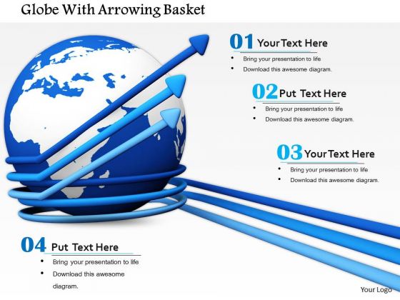 Stock Photo Blue Globe With Directional Arrows PowerPoint Slide