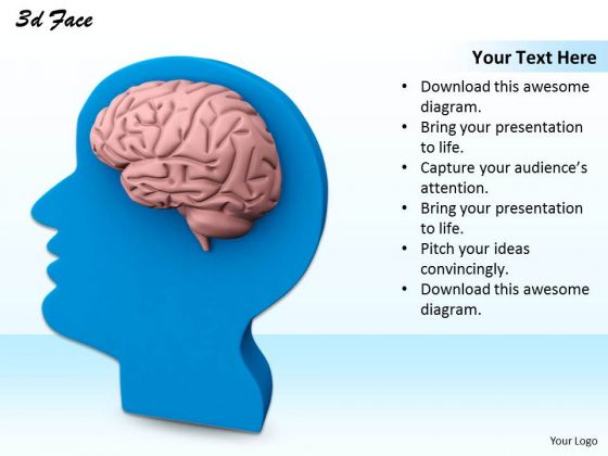 Stock Photo Blue Human Face With Brain PowerPoint Slide