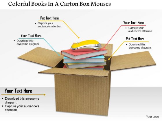 Stock Photo Books And Mouse In Carton Box PowerPoint Slide
