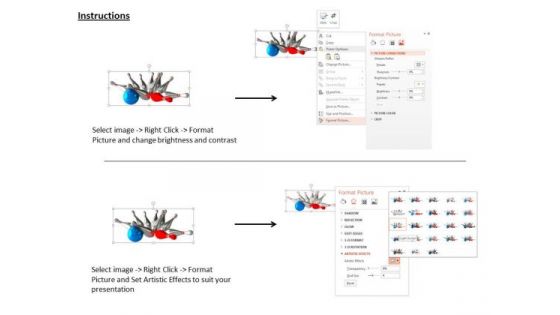 Stock Photo Bowling Ball Hitting Red And Silver Pins PowerPoint Slide