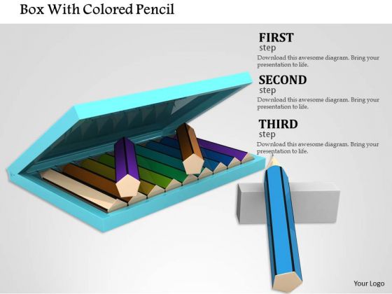 Stock Photo Box With Colored Pencil PowerPoint Slide
