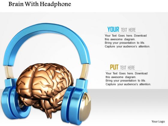 Stock Photo Brain With Headphone PowerPoint Slide