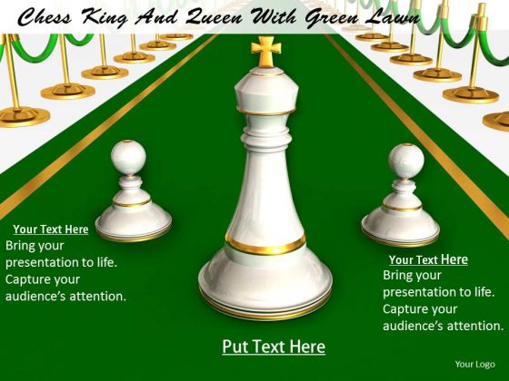 Stock Photo Chess King And Queen With Green Lawn PowerPoint Template