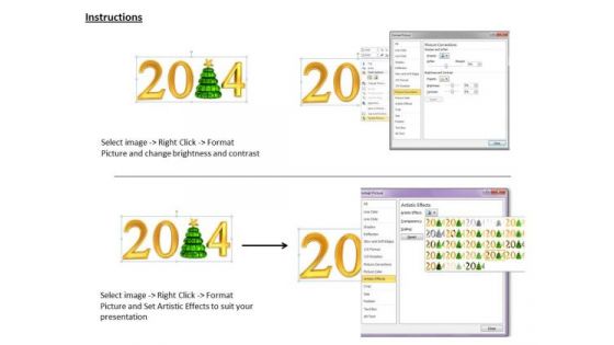 Stock Photo Christmas Tree With Golden Graphic Of 2014 PowerPoint Slide