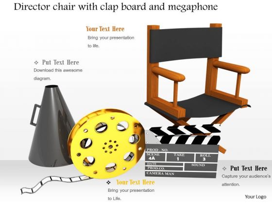 Stock Photo Clapboard Megaphone With Director Chair PowerPoint Slide