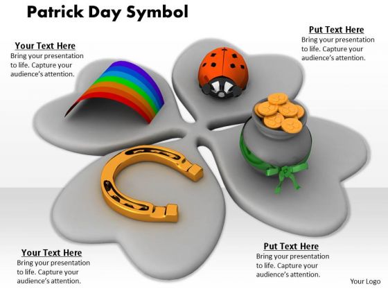 Stock Photo Clover Leaf With Patricks Day Symbols PowerPoint Slide