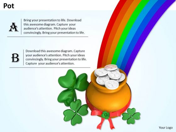 Stock Photo Clover Leaf With Pot And Rainbow PowerPoint Slide