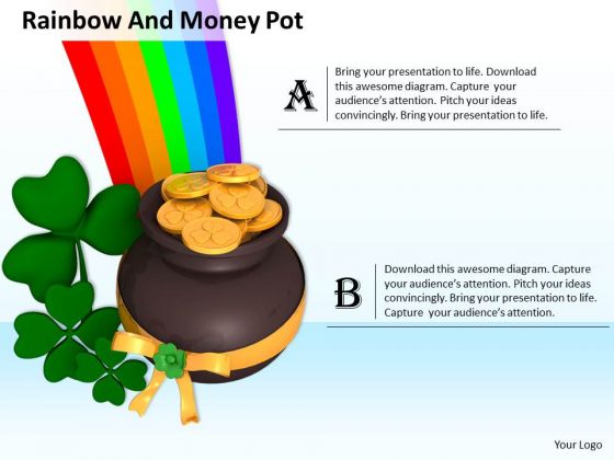 Stock Photo Clover With Pot And Rainbow PowerPoint Slide