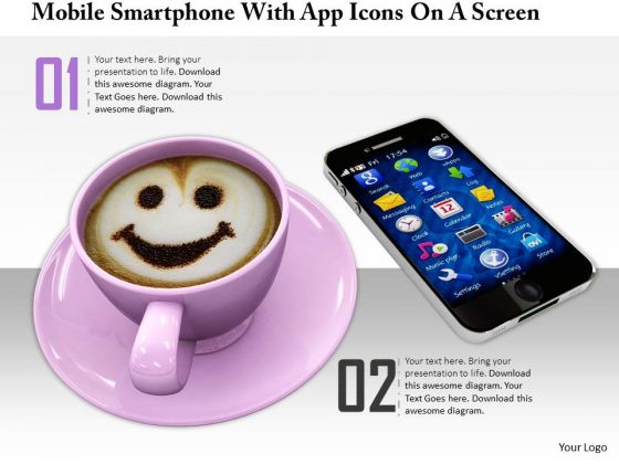 Stock Photo Coffee Cup With Smiley Face And Phone PowerPoint Slide