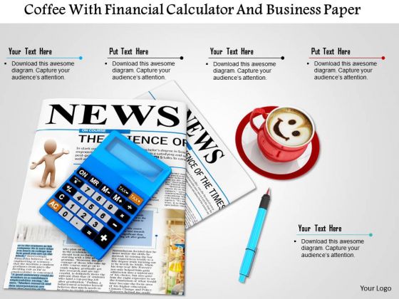 Stock Photo Coffee With Financial Calculator And Business Paper PowerPoint Slide