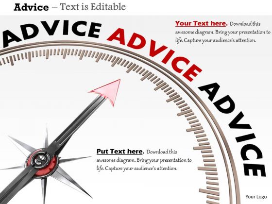 Stock Photo Compass Arrow On Advice Word PowerPoint Slide
