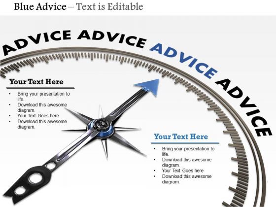 Stock Photo Compass Arrow On Blue Advice Word PowerPoint Slide