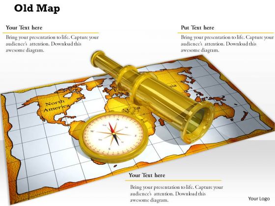 Stock Photo Compass Binocular On Map For Sailing PowerPoint Slide