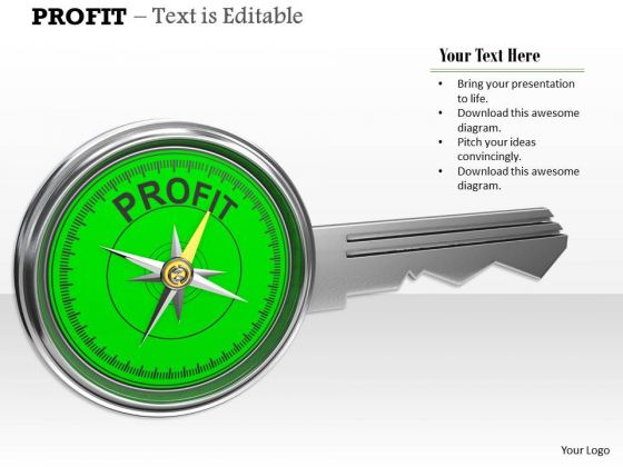 Stock Photo Compass Key Of Profit PowerPoint Slide