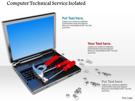 Stock Photo Computer Technical Service Tools Laptop Bolts PowerPoint Slide