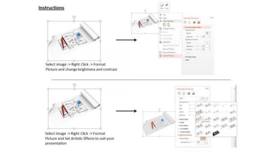 Stock Photo Construction Plan With Drawing Tools PowerPoint Slide