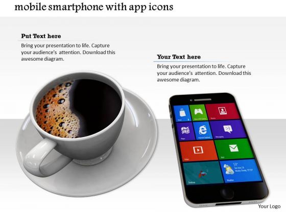 Stock Photo Cup Of Black Coffee With Smartphone PowerPoint Slide