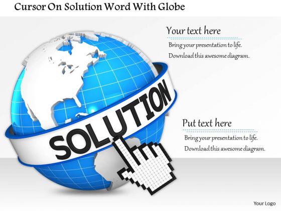 Stock Photo Cursor On Solution Word With Globe PowerPoint Slide