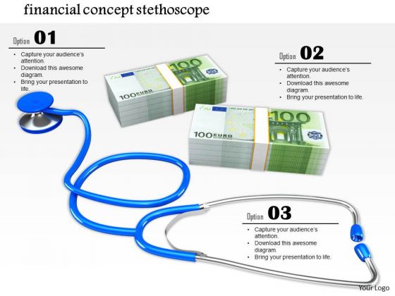 Stock Photo Financial Concept Stethoscope With Euro Note Bundles PowerPoint Slide