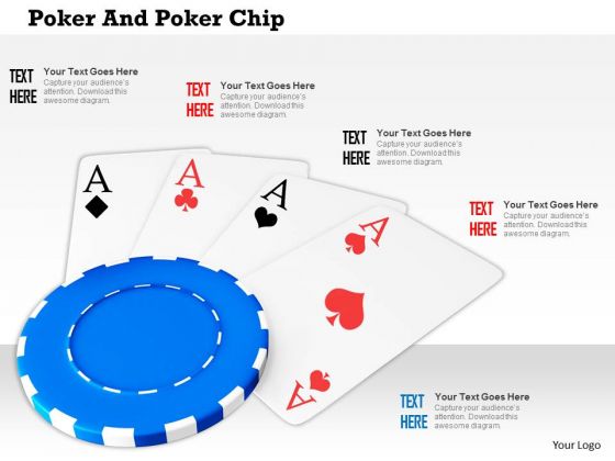 Stock Photo Four Aces On Blue Poker Chip PowerPoint Slide