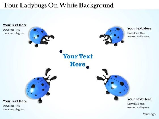 Stock Photo Four Ladybugs On White Background PowerPoint Template