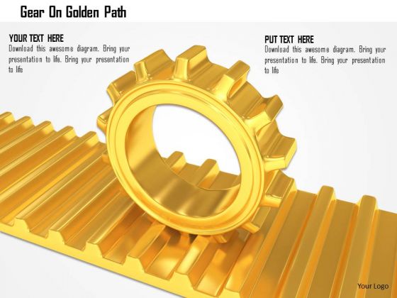Stock Photo Gear On Golden Path PowerPoint Slide