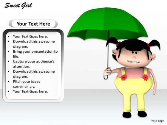 Stock Photo Girl Holding Green Umbrella Pwerpoint Slide