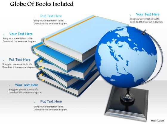 Stock Photo Globe Atlas World Stacked Books Global Education PowerPoint Slide