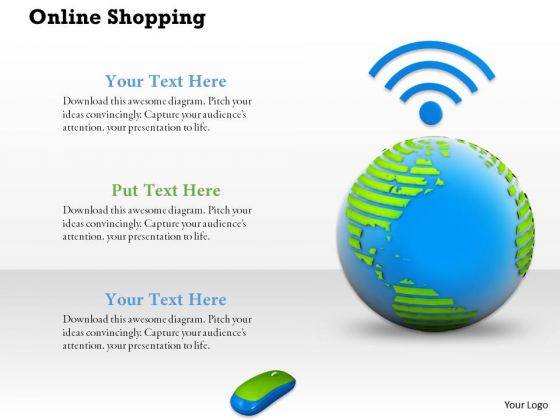 Stock Photo Globe With Mouse And Wi Fi Signals PowerPoint Slide